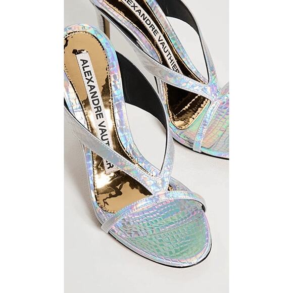 Alexandre Vauthier Metallic Croc Embossed Leather Sandals -10 Detroit - Picture 5 of 5